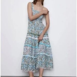 Zara floral maxi with pom poms XS